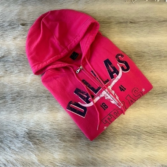 DALLAS TEXAS Hot Pink Zip Up Kangaroo Pocket Long sleeve Hoodie Sweatshirt S - Picture 10 of 10